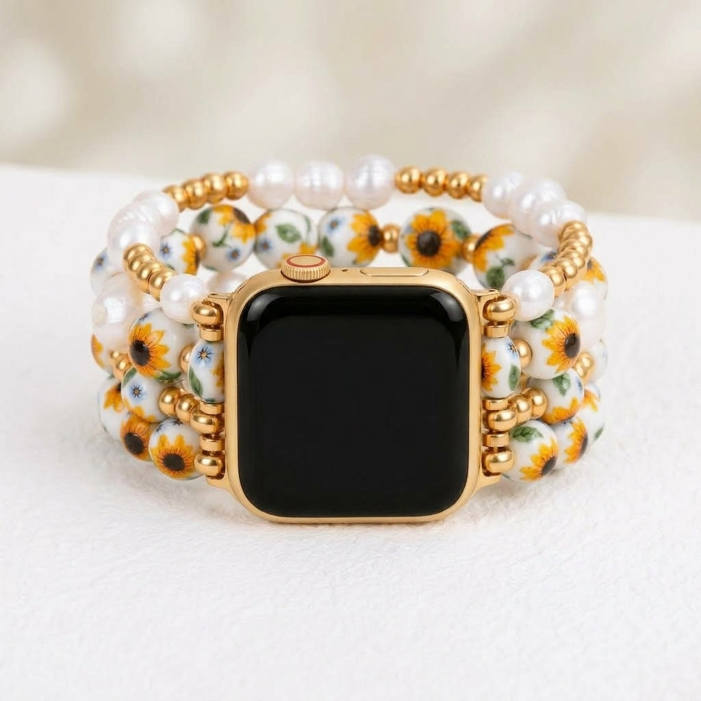 Porcelain-Garten-Sonnenlichtblüten-Armband für die Apple Watch