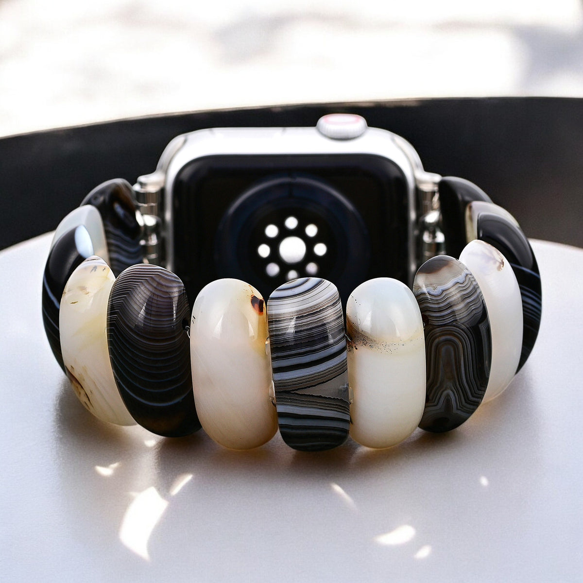 Obsidian Frost Achat Stretch Apple Watch Armband