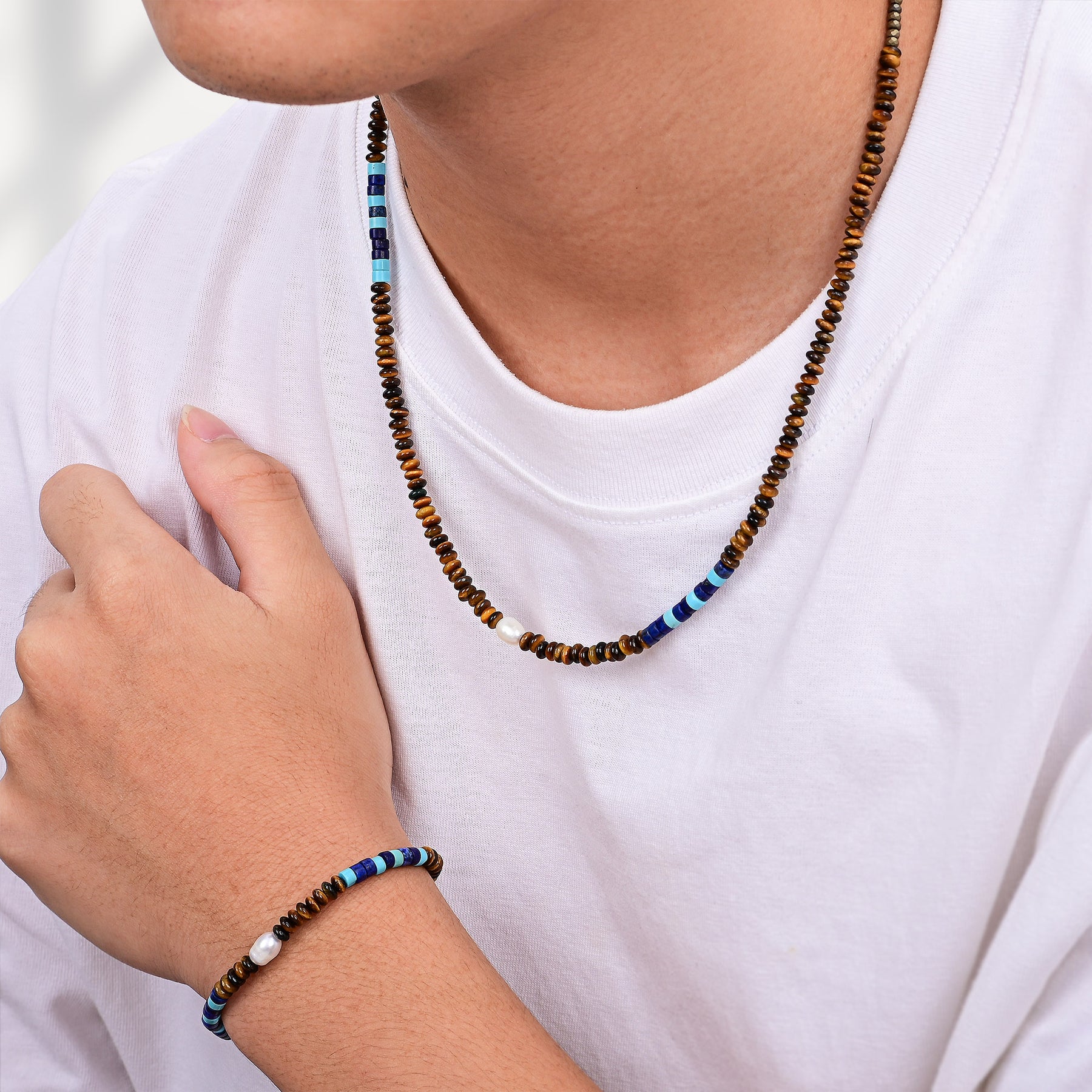 Herren Kobalt Erde Halskette