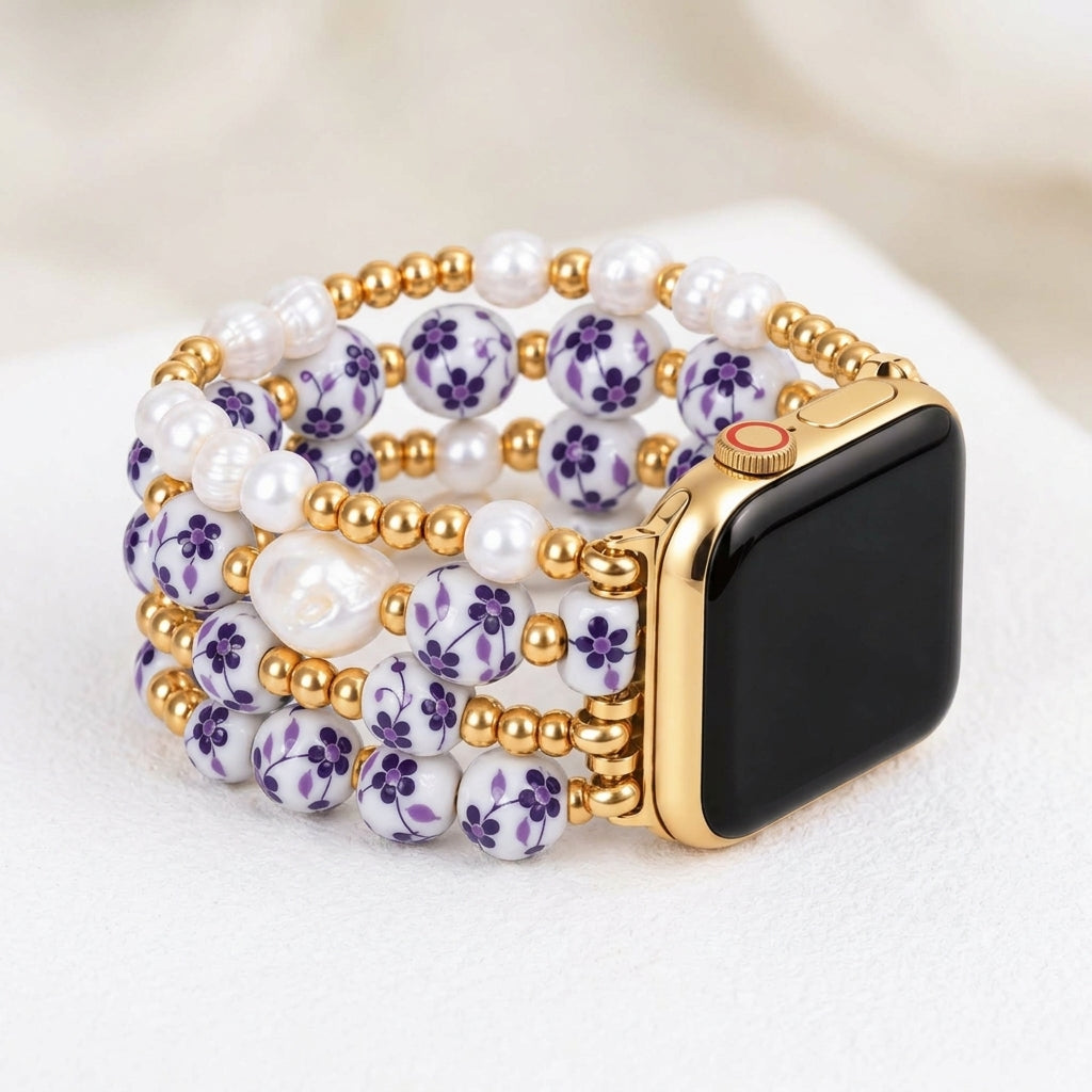 Porcelain-Garten-Veilchenblüten-Armband für die Apple Watch