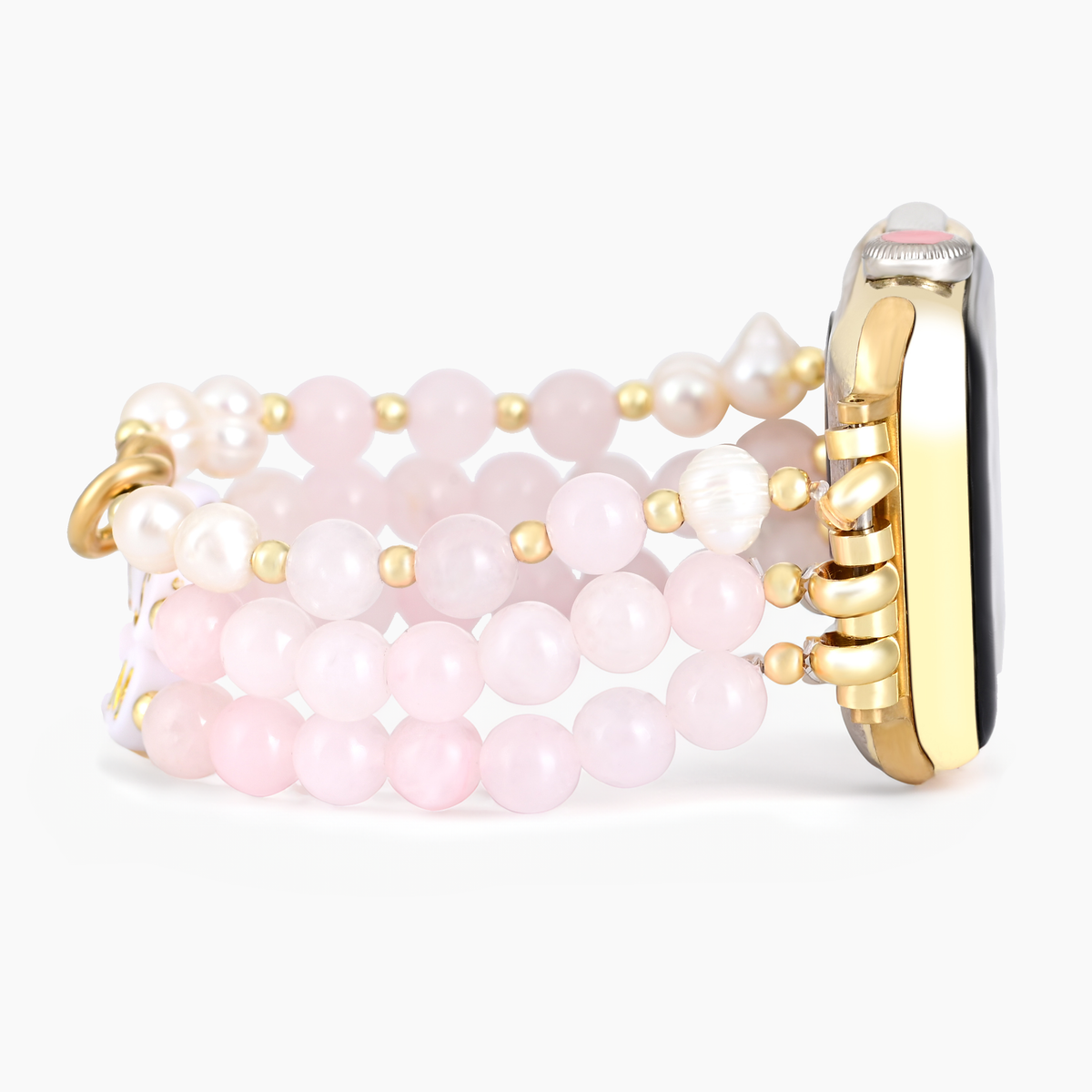 Benutzerdefiniertes Namens-Rosenquarz-Stretch-Apple Watch-Armband