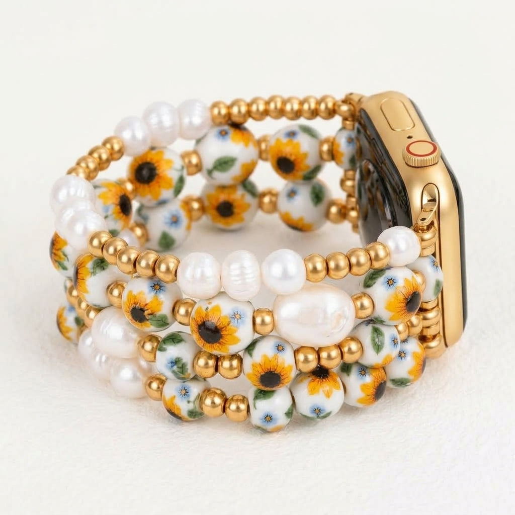 Porcelain-Garten-Sonnenlichtblüten-Armband für die Apple Watch