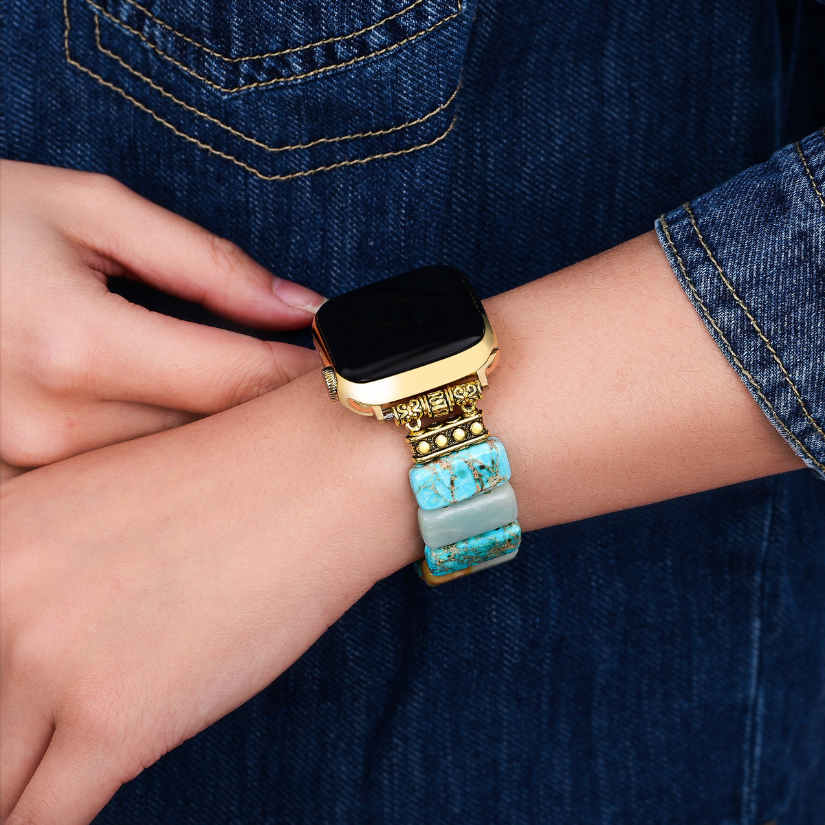 Türkisfarbener Earth Stretch Apple Watch Armband