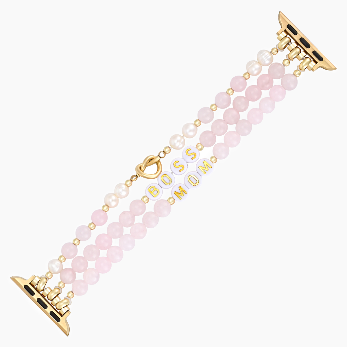 Benutzerdefiniertes Namens-Rosenquarz-Stretch-Apple Watch-Armband