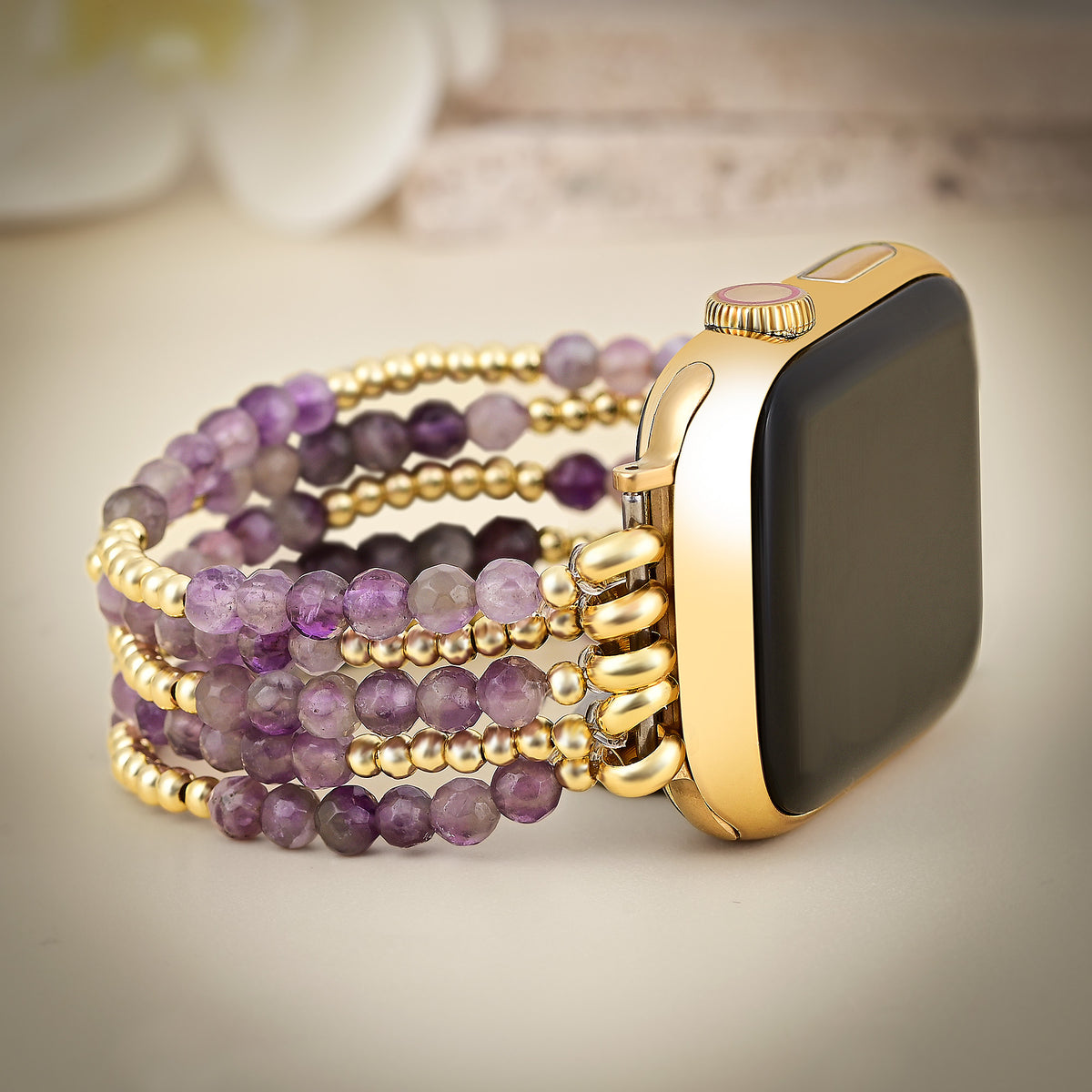 Golden Violet Amethyst Stretch Apple Watch Armband