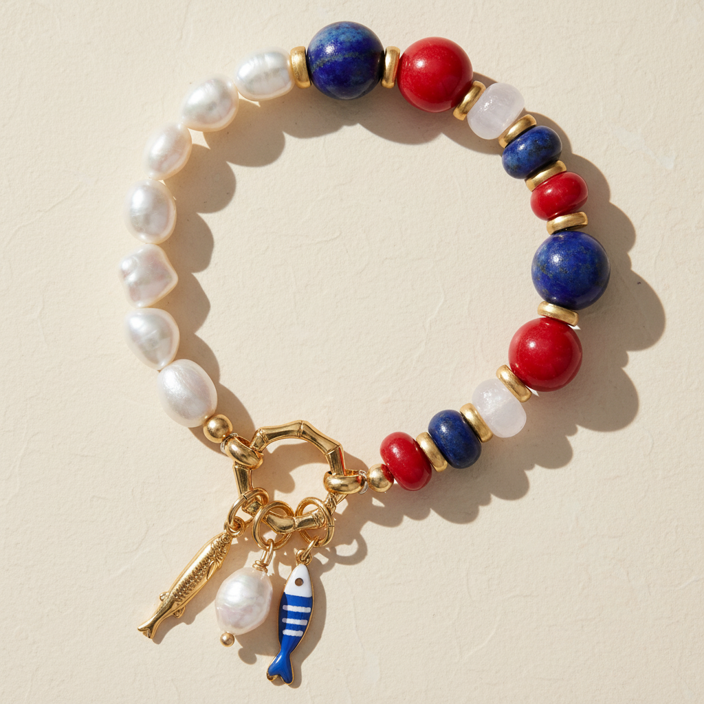 Lapis Perlenanhänger Armband