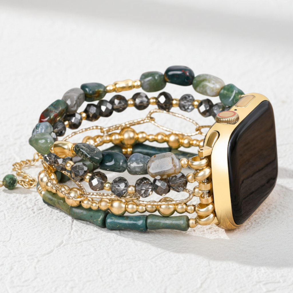 Goldenes grünes dehnbares Apple Watch Armband