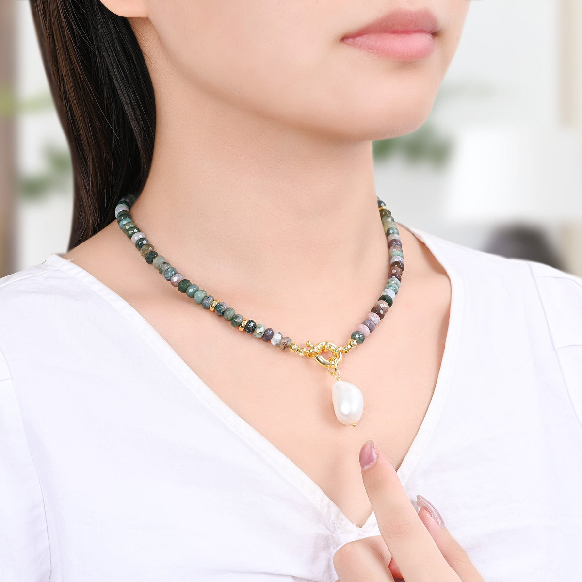 Achat Perlenanhänger Halskette