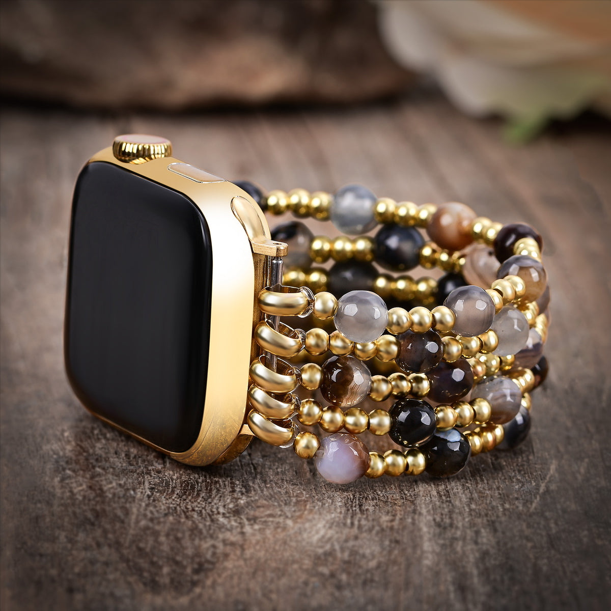 Stretch-Armband Apple Watch in Gold und Perlen