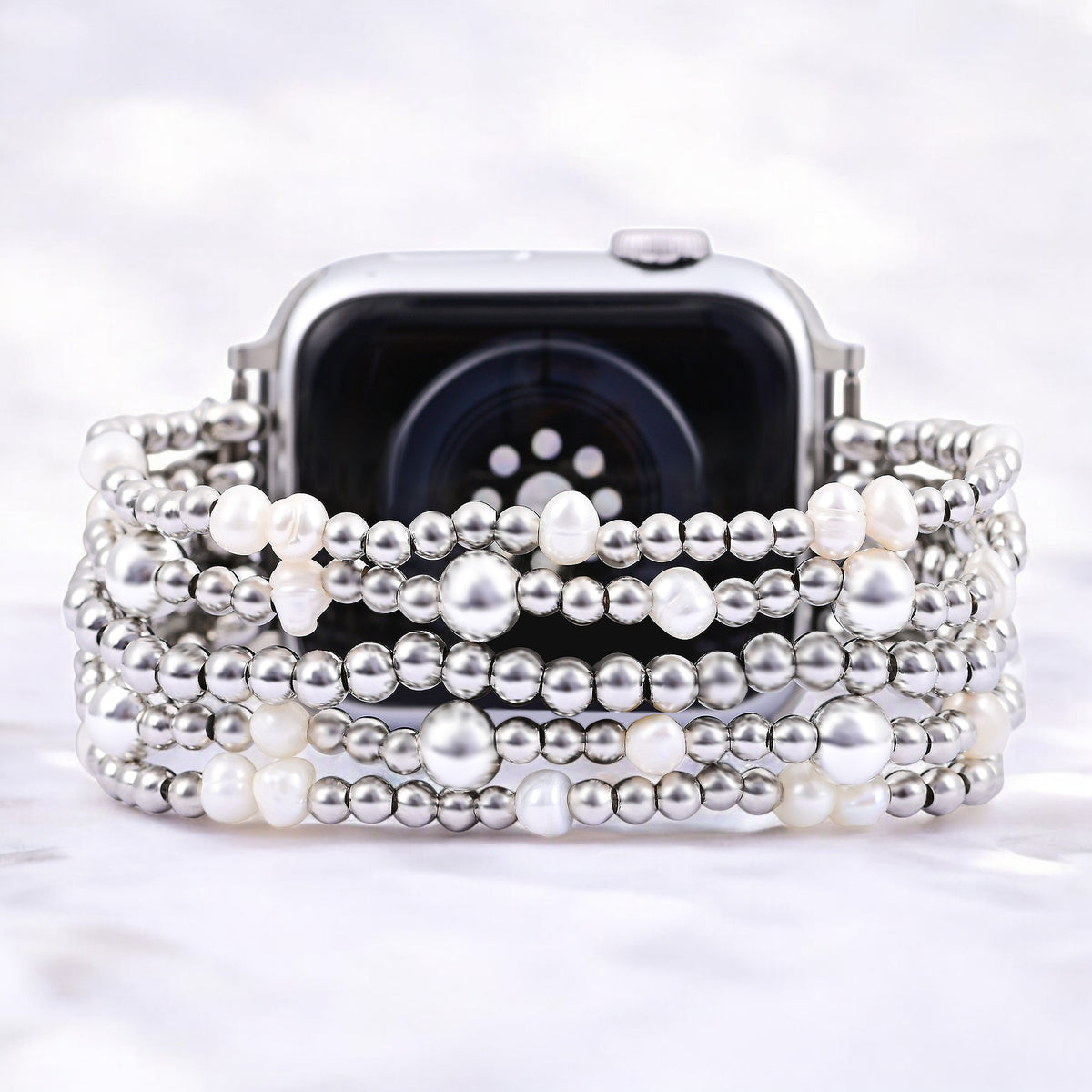 Schimmerndes Perlen-Stretch-Apple Watch-Armband