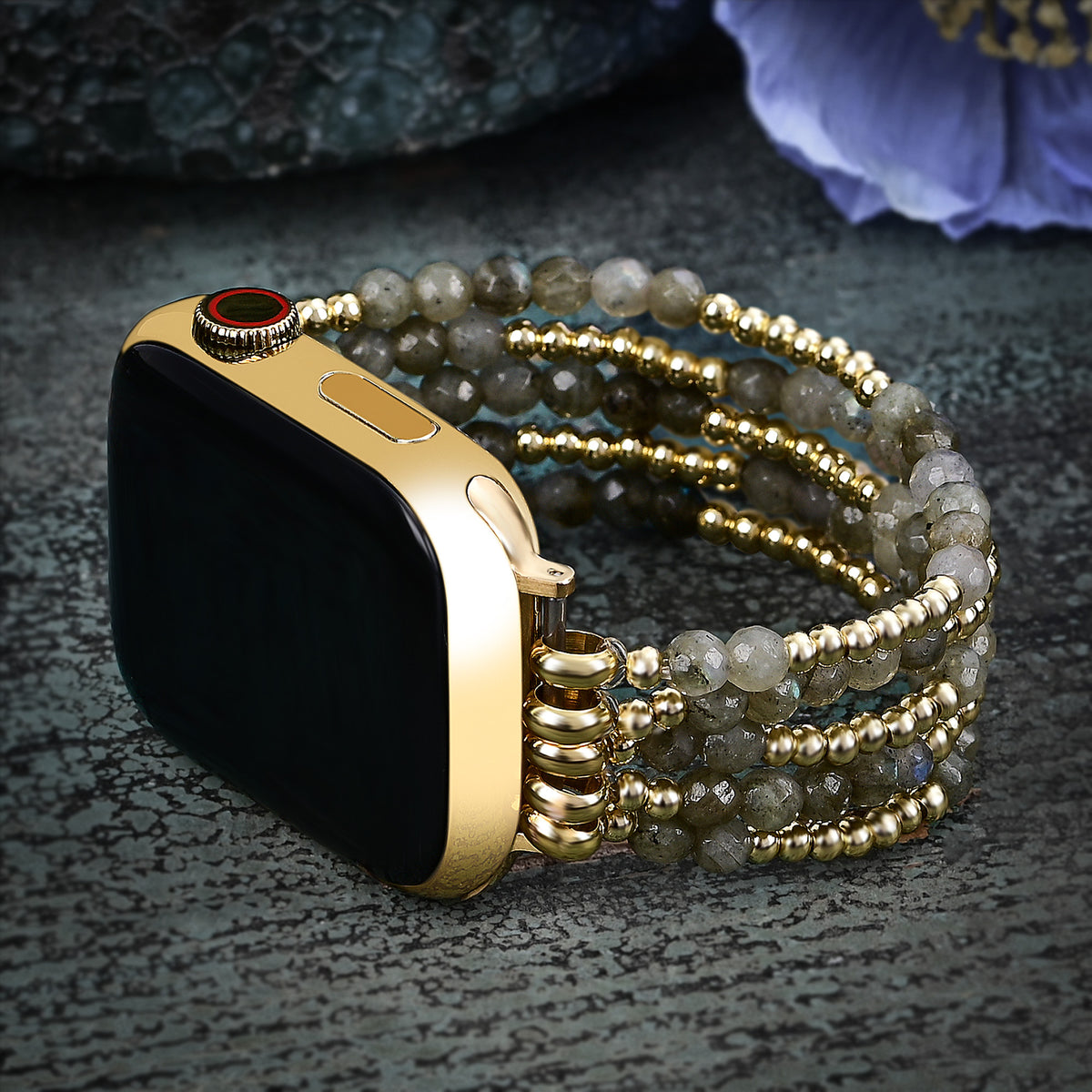 Stretch-Armband Apple Watch in Gold und Perlen