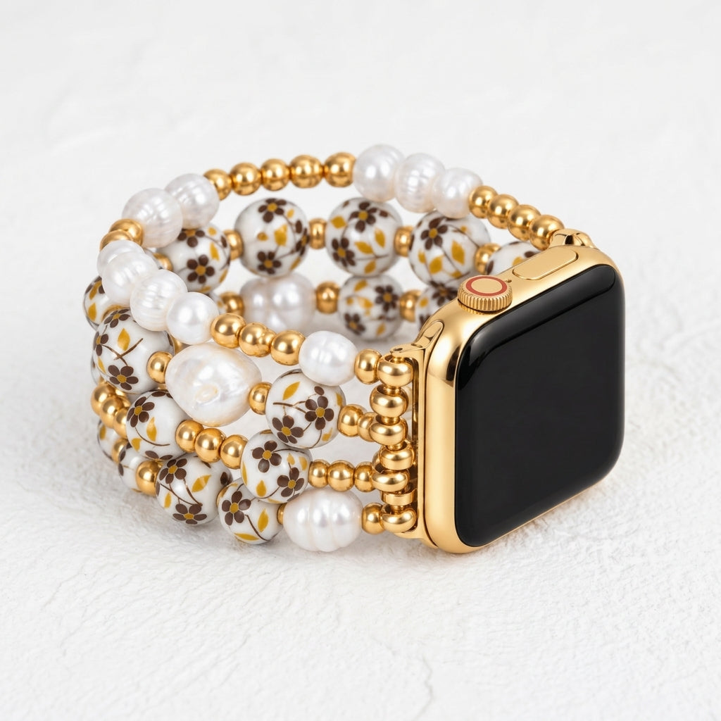 Porcelain-Garten-Goldwiesen-Armband für die Apple Watch