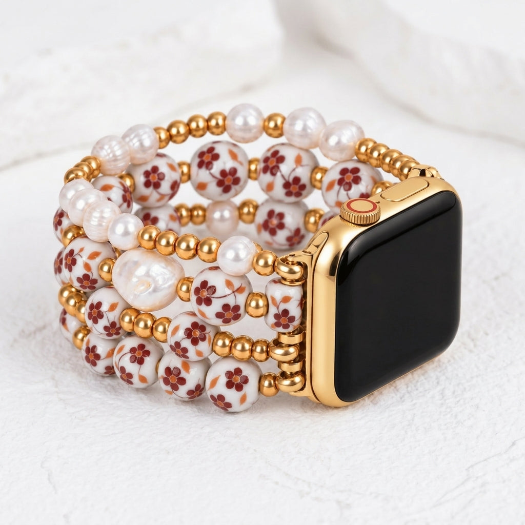 Porcelain-Garten-Herbstblüten-Armband für die Apple Watch