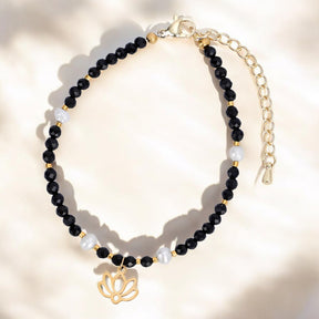 Mitternachts-Achat-Lotus-Armband