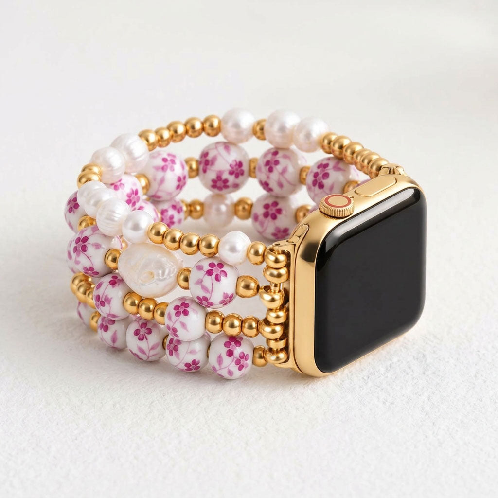 Porcelain-Garten-Rosenblüten-Armband für die Apple Watch