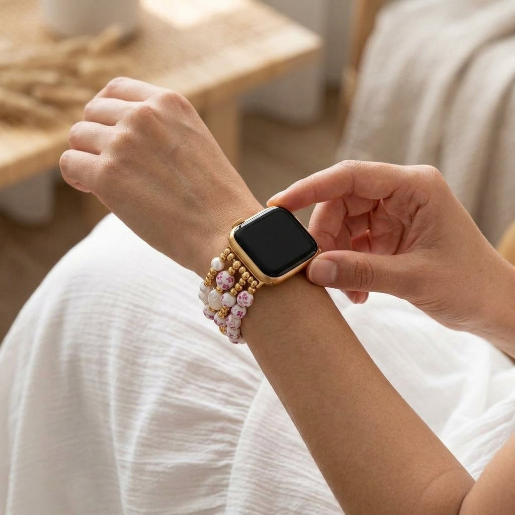 Porcelain-Garten-Rosenblüten-Armband für die Apple Watch