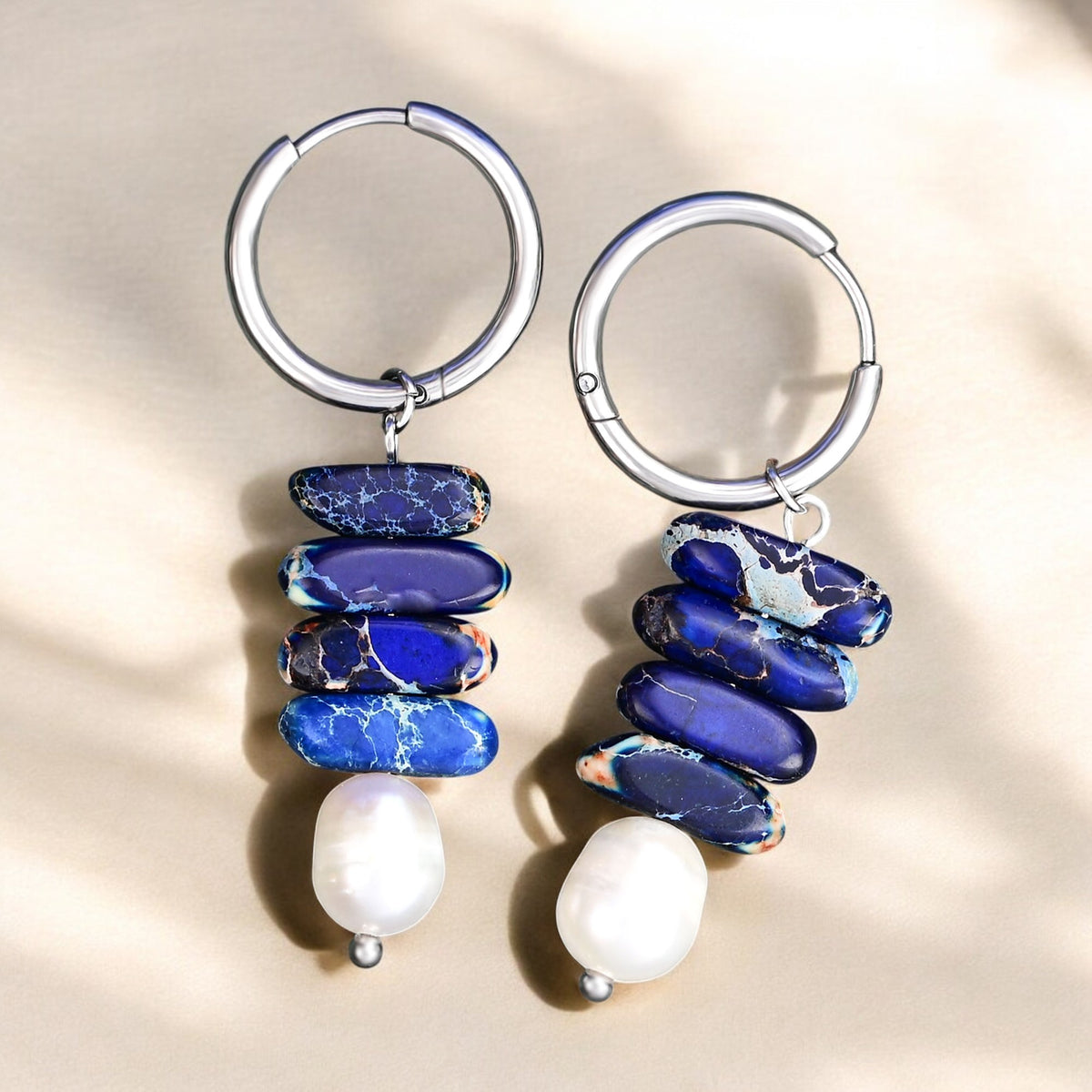 Ozean Glück Perle & Lapislazuli Jasper Ohrringe