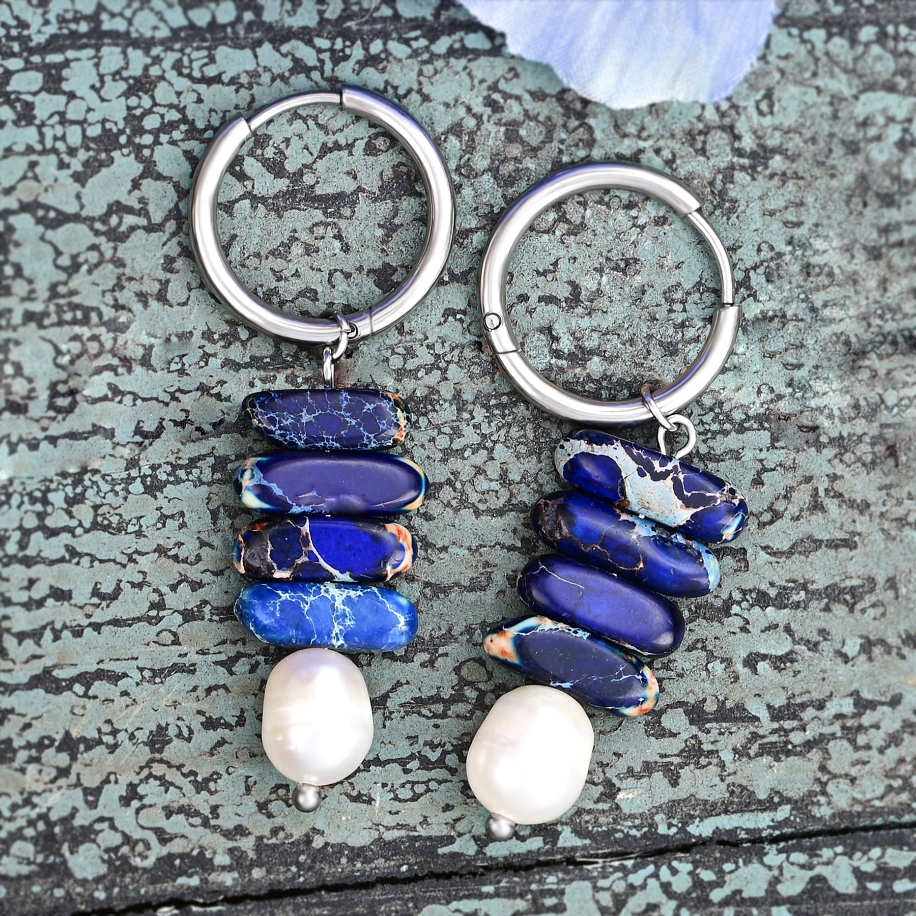 Ozean Glück Perle & Lapislazuli Jasper Ohrringe