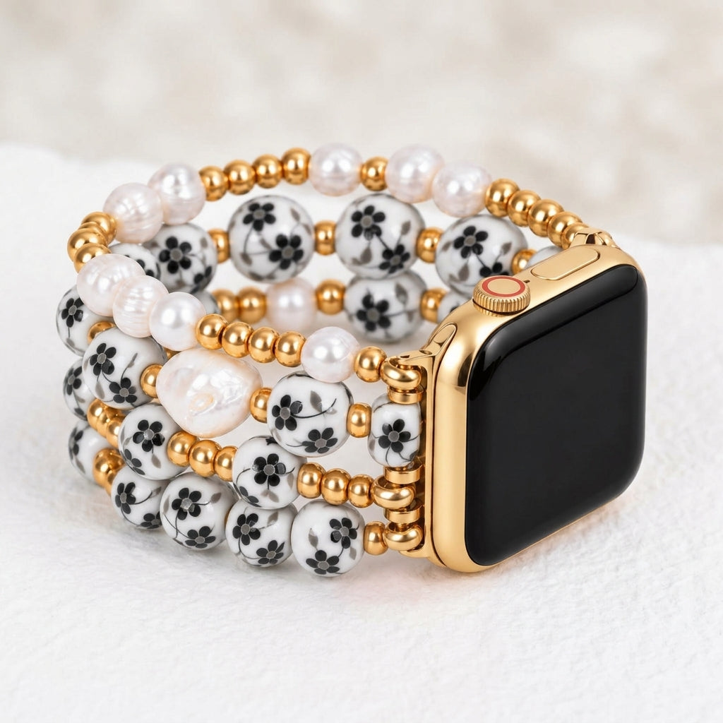 Porcelain-Garten-Mitternachtsblüten-Armband für die Apple Watch