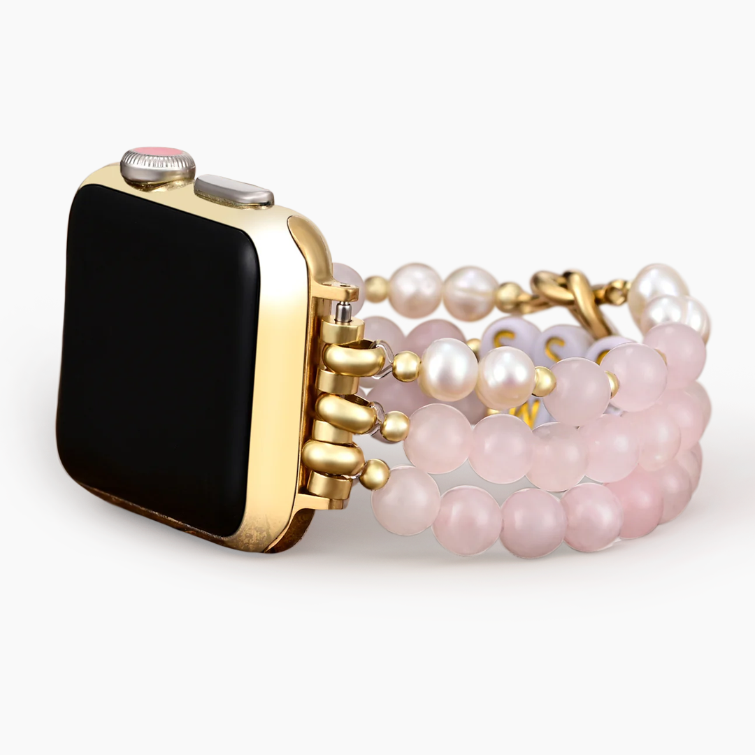 Benutzerdefiniertes Namens-Rosenquarz-Stretch-Apple Watch-Armband