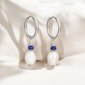 Silberne Lapis-Lazuli-Perlen-Creolen