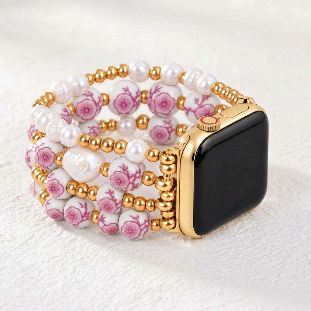 Porcelain-Garten-Kirschblüten-Armband für die Apple Watch