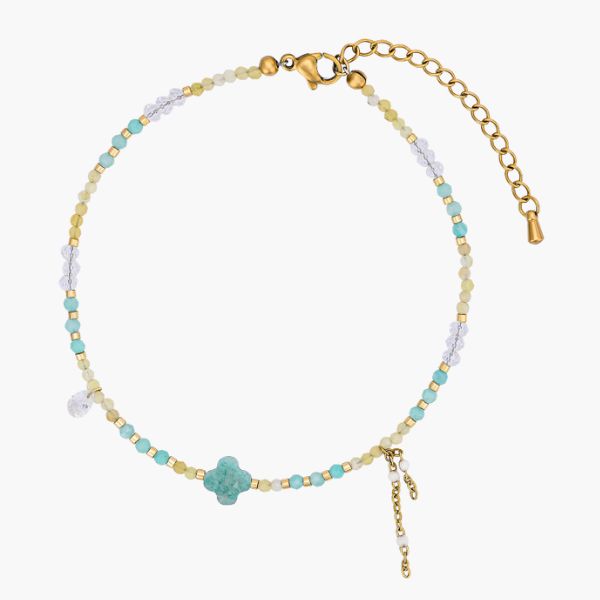 Teal Amazonit Kleeblatt Charm Fußkette