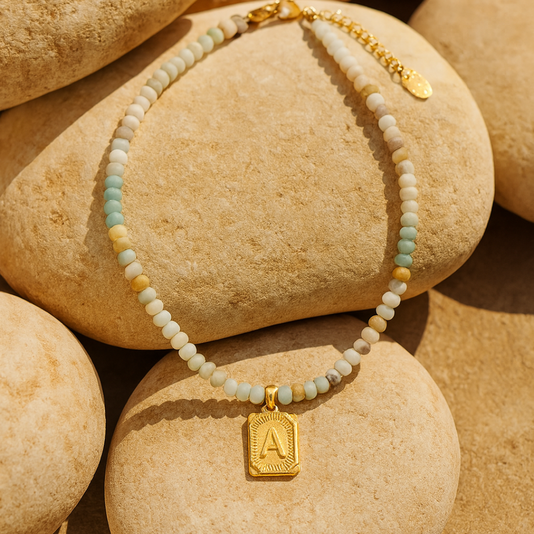 Amazonit Anfangsbuchstabe Charm Halskette