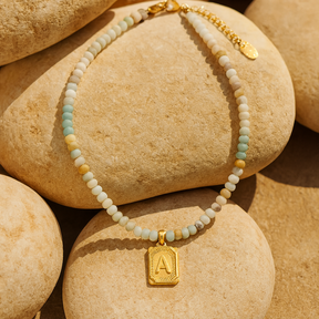 Amazonit Anfangsbuchstabe Charm Halskette