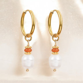 Creolen „Golden Grace“ aus Perlen und Achat