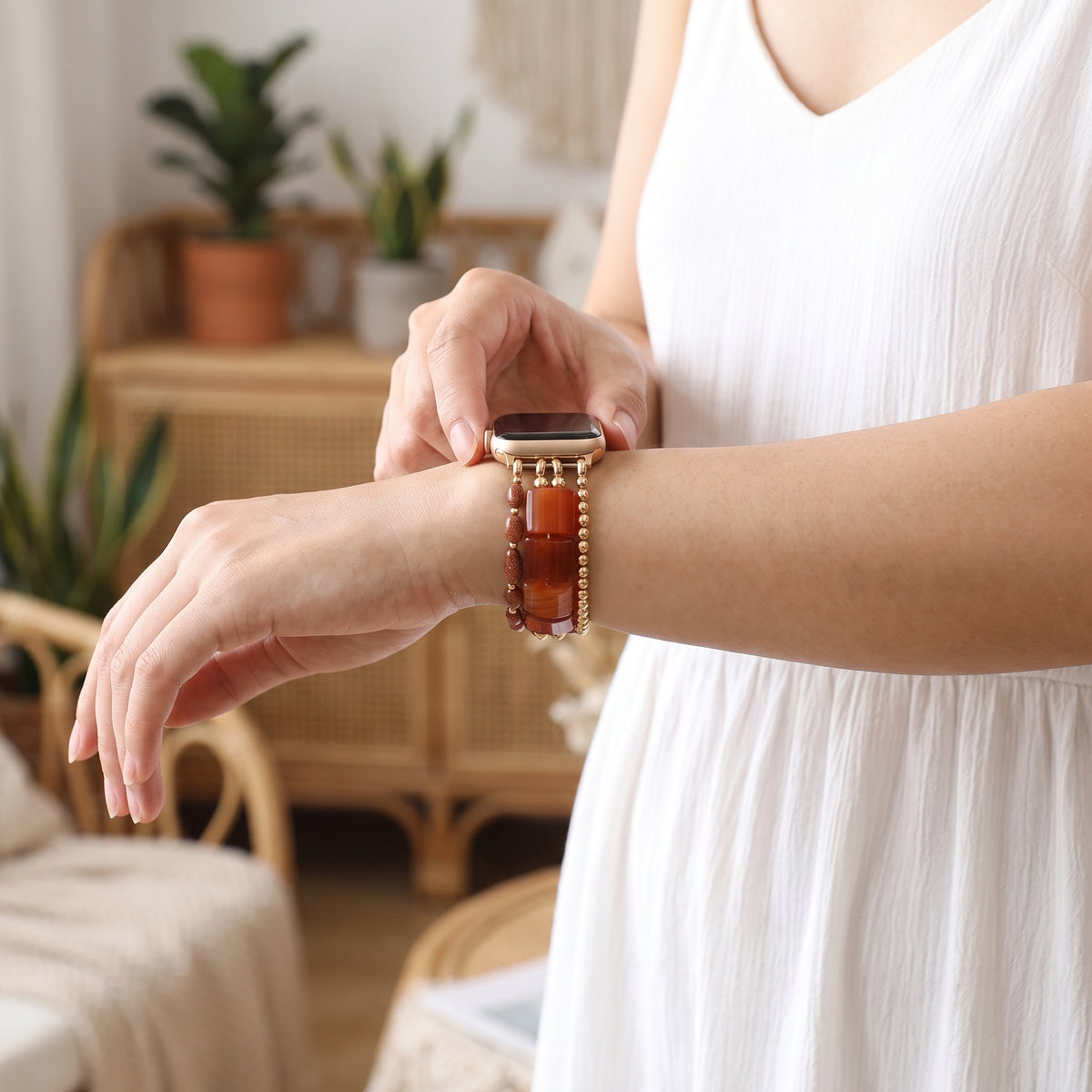 Desert Flame Karneol Stretch Apple Watch Armband