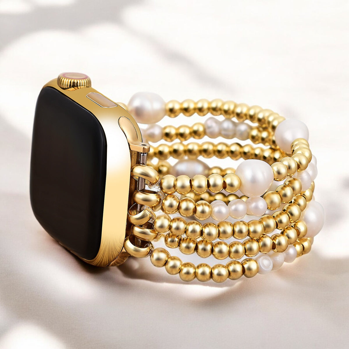 Gold- und Perlen-Stretch-Apple Watch-Armband