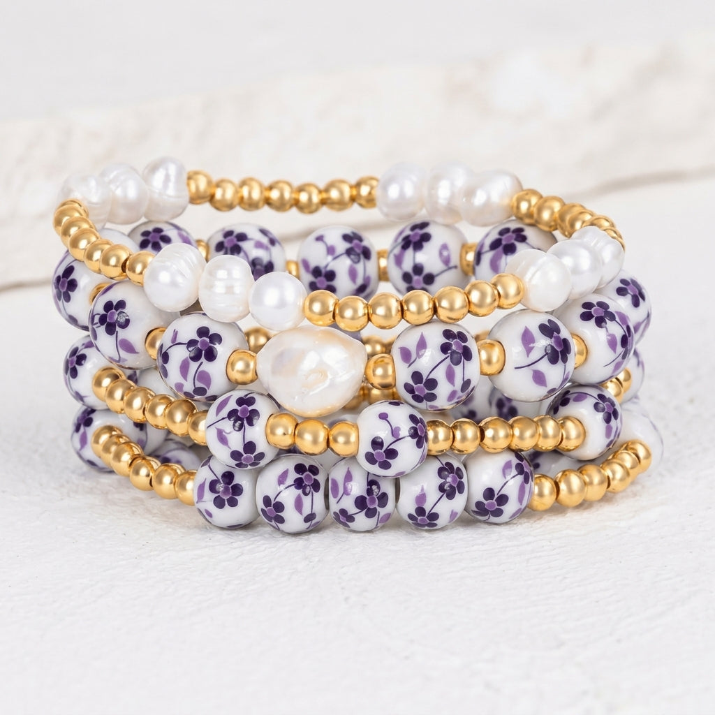 Porcelain Garden Violet Bloom Armbandset