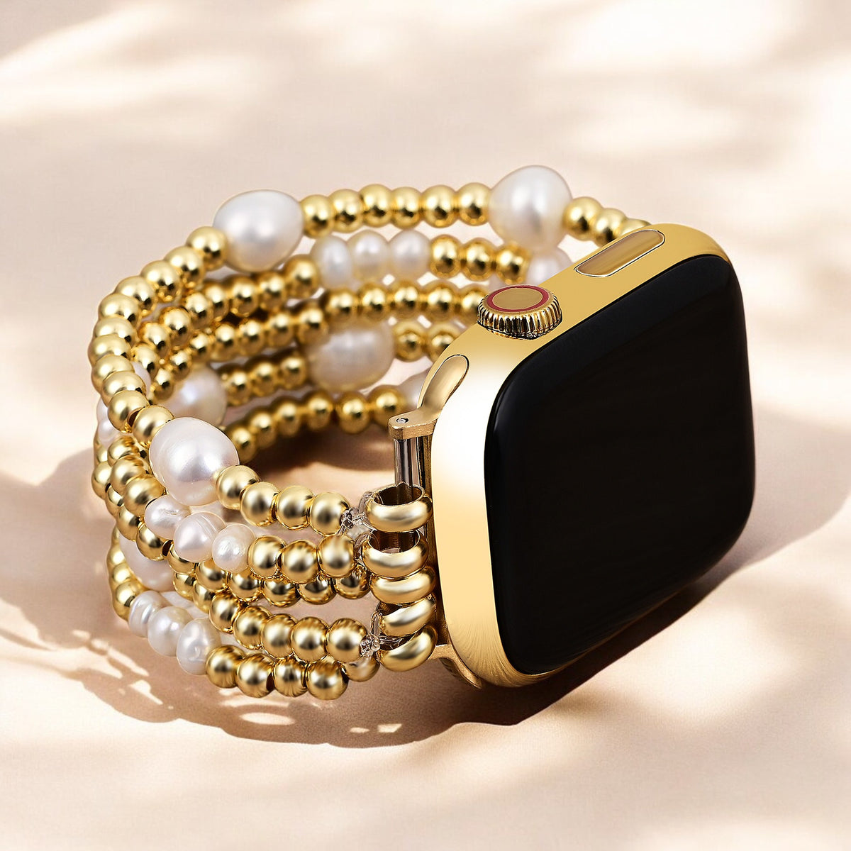 Stretch-Armband Apple Watch in Gold und Perlen