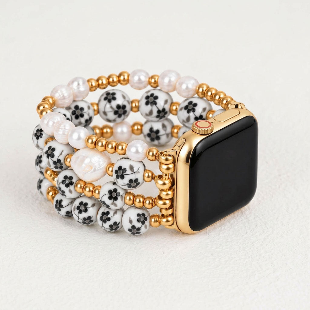 Porcelain-Garten-Mitternachtsblüten-Armband für die Apple Watch