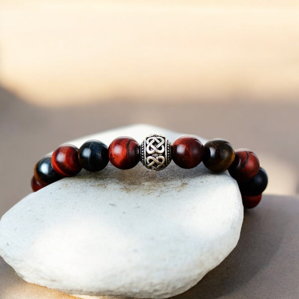 Rotes Tigerauge-Buddha-Armband für Herren
