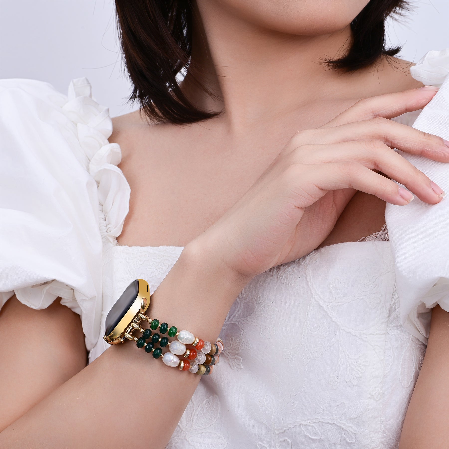 Coral Natural Stone Stretch Apple Watch Armband