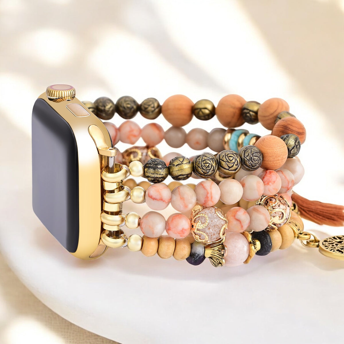 Goldener Baum des Lebens Jaspis Stretch-Uhrenarmband
