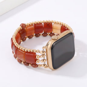 Desert Flame Karneol-Armband für Apple Watch, elastisch, Silber
