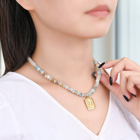 Amazonit Anfangsbuchstabe Charm Halskette