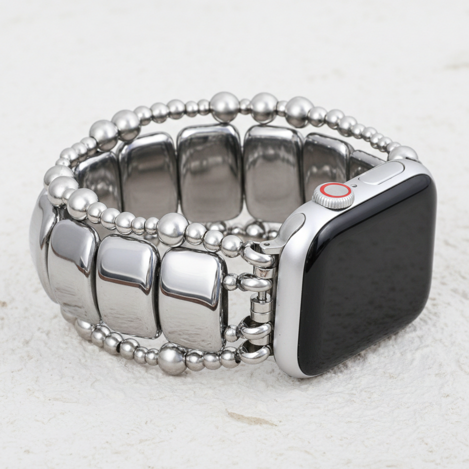 Platin-Schwarz Elastisches Apple Watch Armband