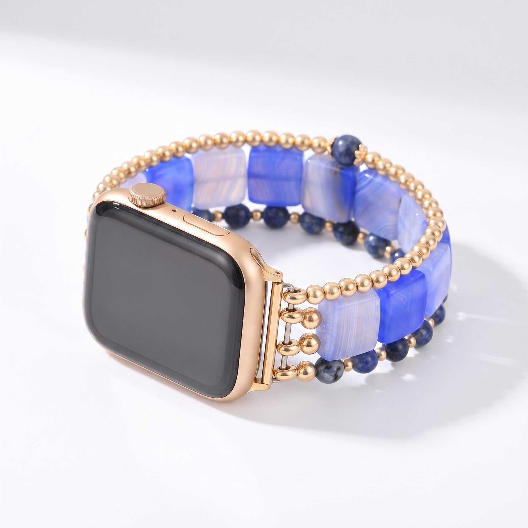 Desert Flame Karneol-Armband für Apple Watch, elastisch, Silber