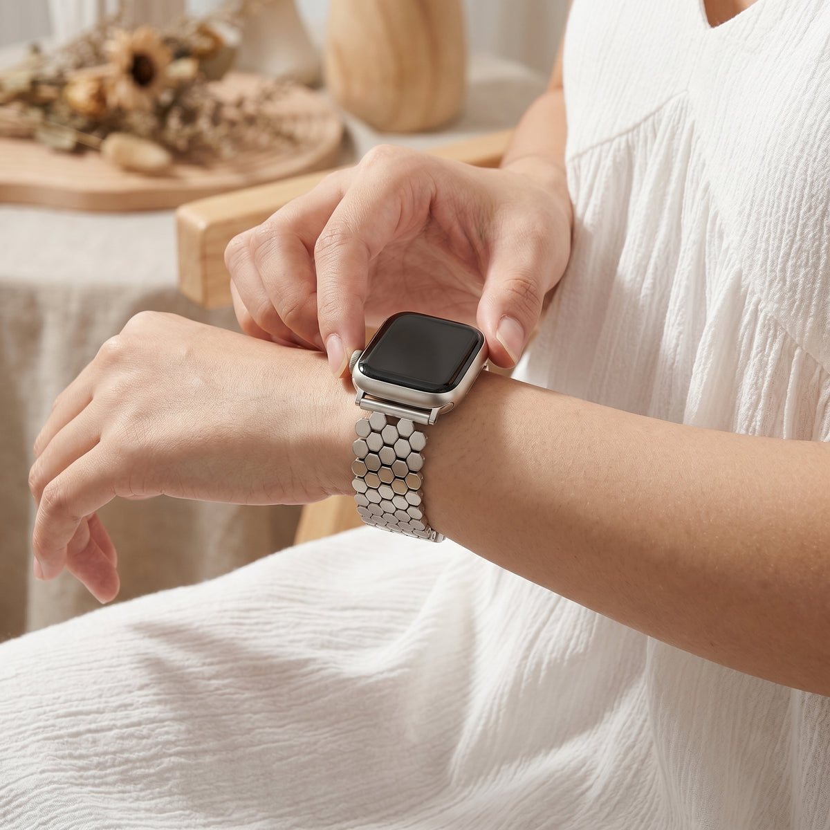Silbernes Honeycomb Luxusarmband für Apple Watch