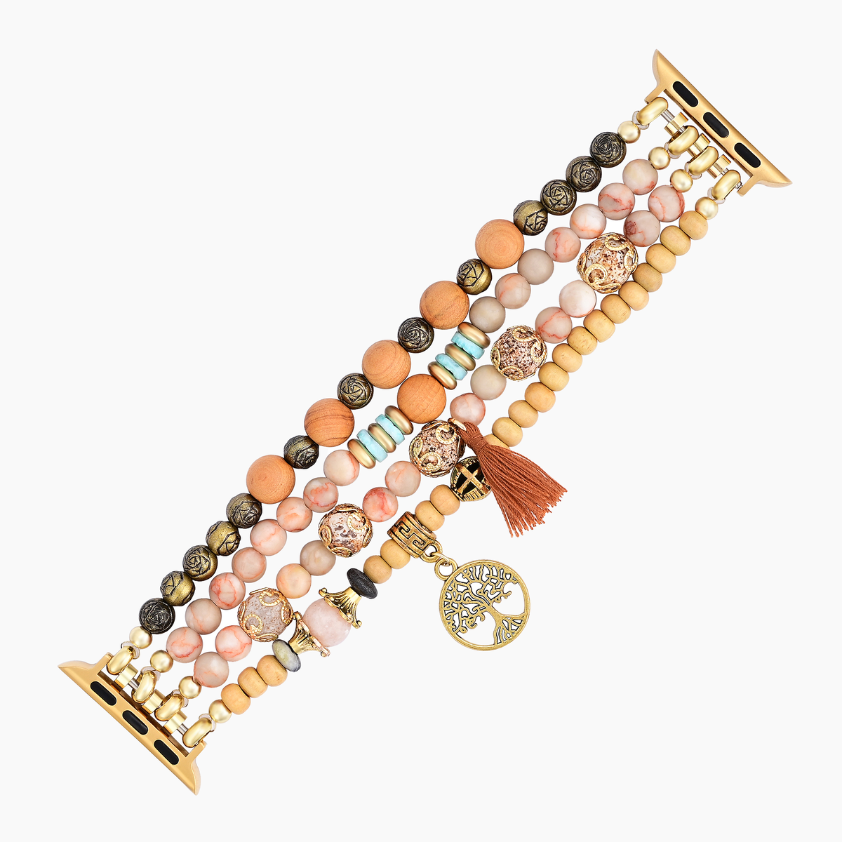 Goldener Baum des Lebens Jaspis Stretch-Uhrenarmband