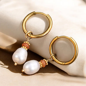 Creolen „Golden Grace“ aus Perlen und Achat
