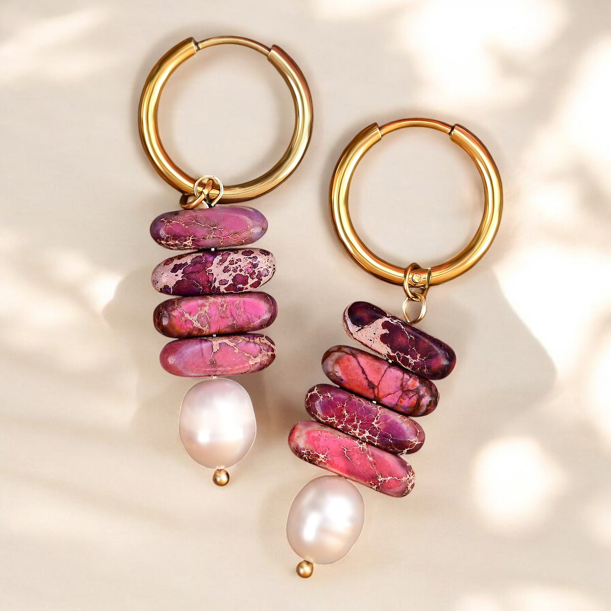 Ozean Glück Perle & Magenta Jaspis Hoop Tropfen