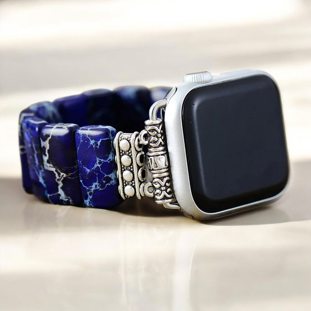 Dunkelmarineblaues Tibetisches Jaspis Stretch Apple Watch Armband