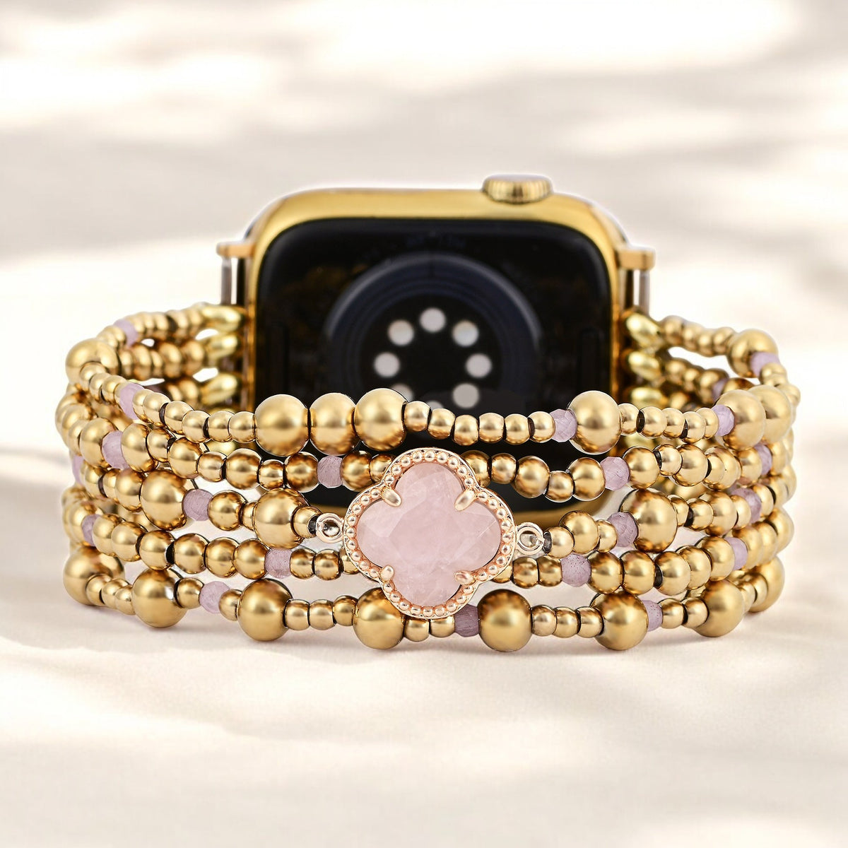 Verzaubertes Rosenquarz Eleganz Stretch Apple Watch Armband
