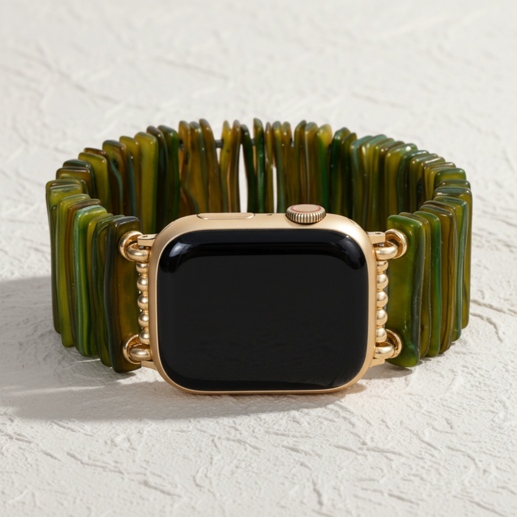 Goldene Olive Zierliche Dehnbare Apple Watch Armbanduhrband
