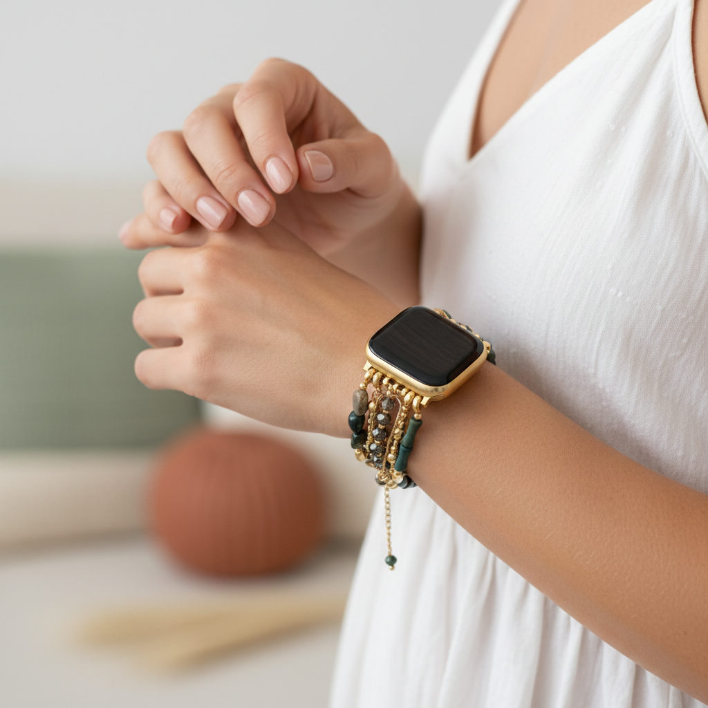 Goldenes grünes dehnbares Apple Watch Armband